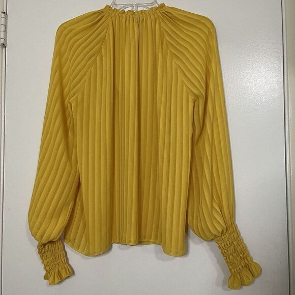 RAMY BROOK Yellow pinstripe ruffle collar lightweight button front blouse Small - Picture 5 of 5